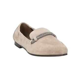 Brunello Cucinelli Woman's Suede Beaded Pointed toe Loafers Grey 37